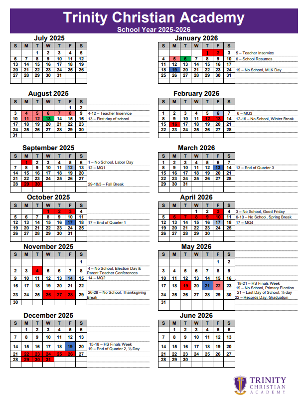 Trinity Christian Academy, Lexington, KY | Calendar Events